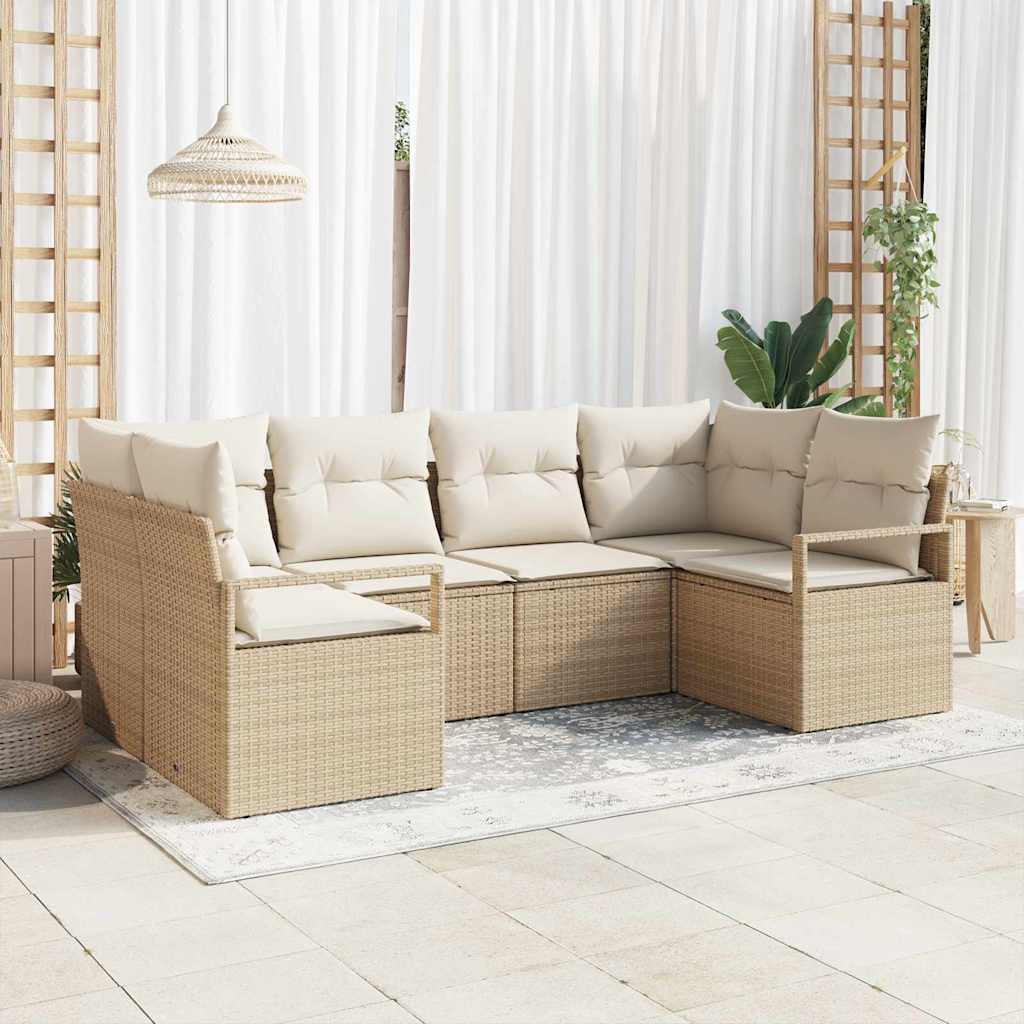 Garten-Sofa-Set mit Kissen mit Speicher 6 pcs Beige und Creme